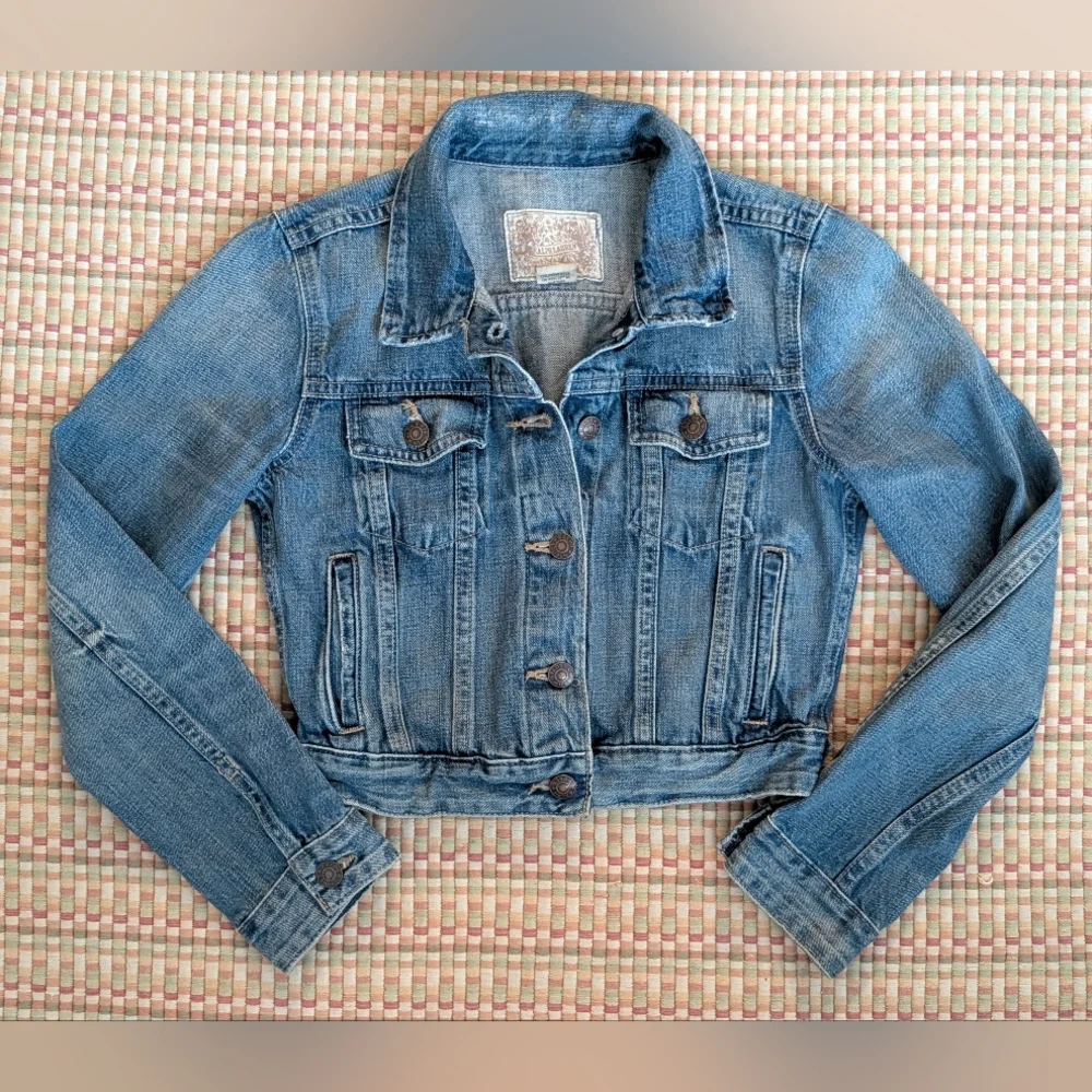 Ralph Lauren Girls Blue Denim Cropped Jean Jacket Patchwork Distressed